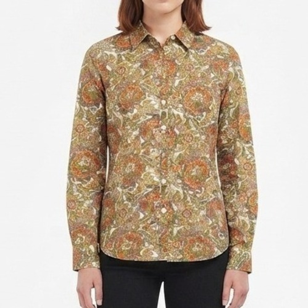Talbots Button Down Shirt Womens 16P Multi-Color Paisley Roll Tab Sleeve Top